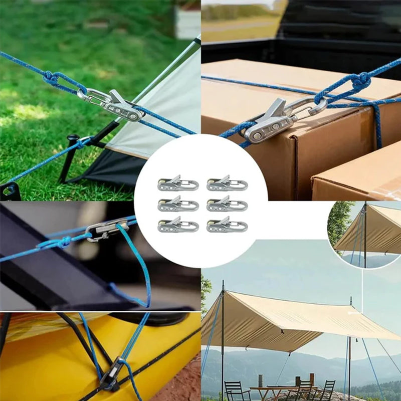 6-Pack Paracord Adjusters, Rope Tightening Tools with Wheels, Camping High-Strength Tighteners & Tarp Straps