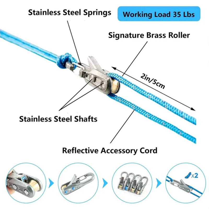 6-Pack Paracord Adjusters, Rope Tightening Tools with Wheels, Camping High-Strength Tighteners & Tarp Straps