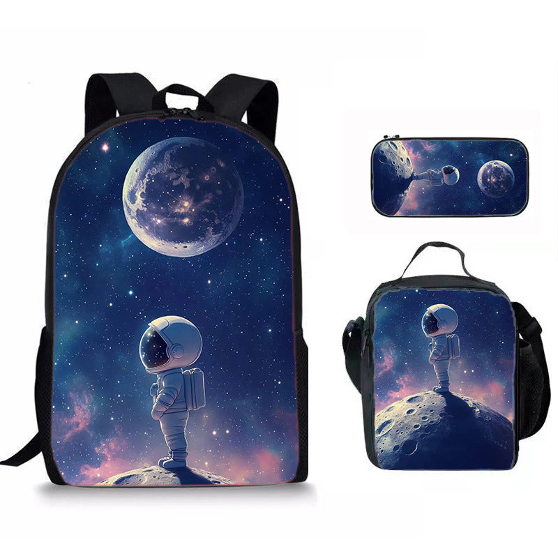 Astronaut Space Character Anime Style 3-Piece Set Backpack Lunch Bag Pencil Case Student Organizer Casual Fashion
