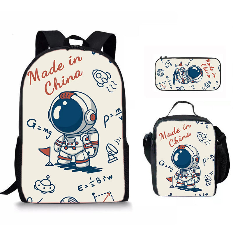 Astronaut Space Character Anime Style 3-Piece Set Backpack Lunch Bag Pencil Case Student Organizer Casual Fashion